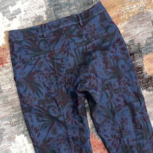 Adria Moss Blue burgundy embroidered floral print stirrup pants trousers